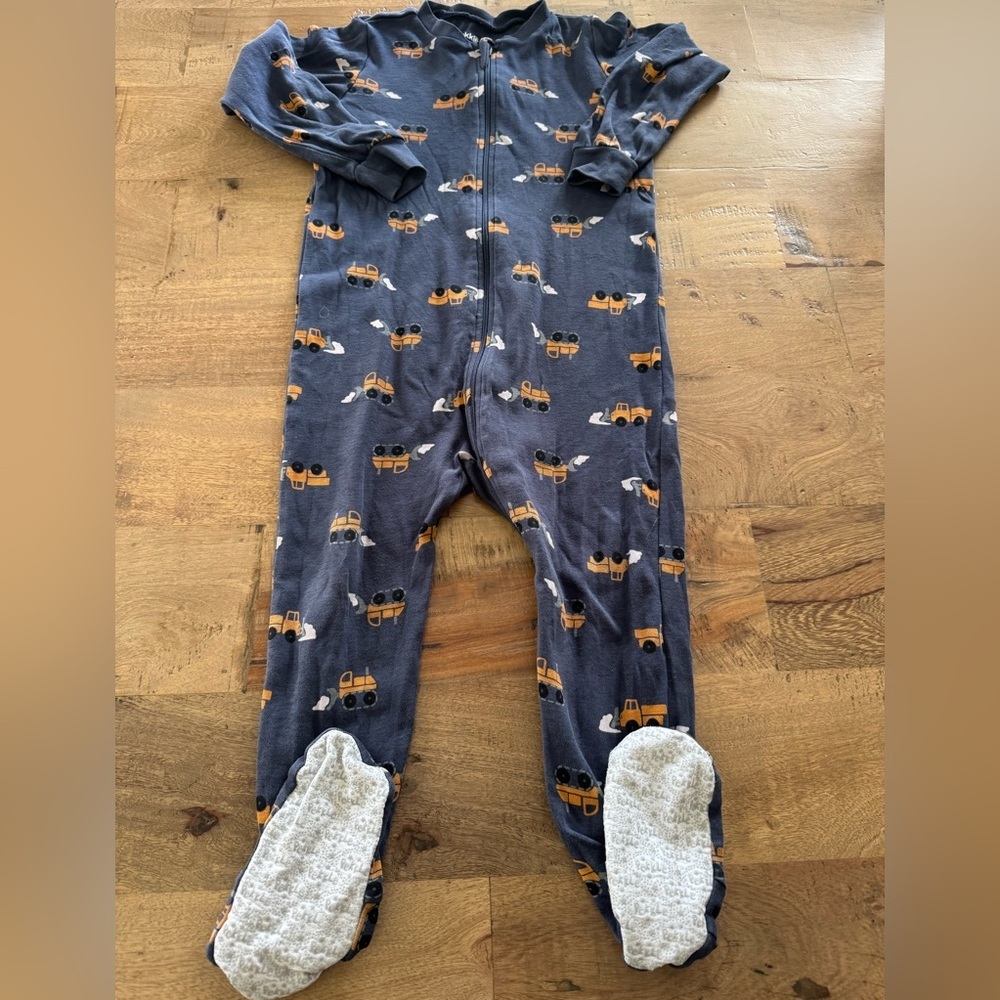 Pekkle Navy Blue Construction Vehicle Kids One Piece footies size 3 years